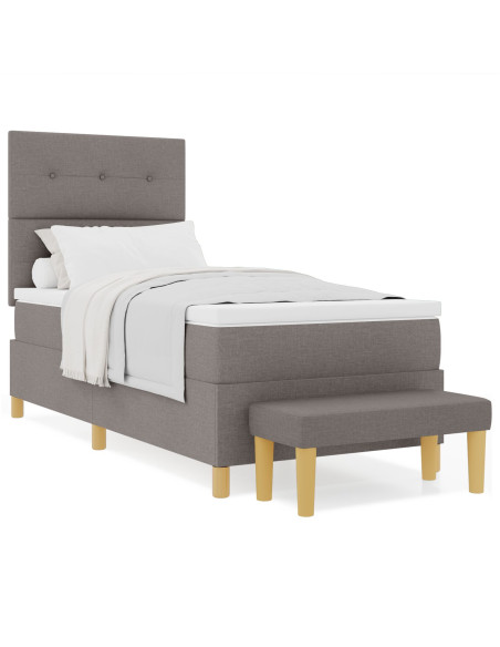 Letto Box Spring con Materasso e Panchina Tortora 100x200 cm Tessuto