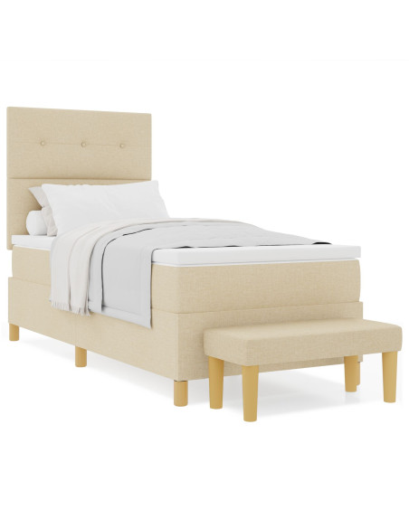 Letto Box Spring con Materasso e Panchina Panna 100x200 cm Tessuto