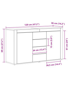 Credenza Rovere fumé 120 x 36 x 69 cm Legno multistrato