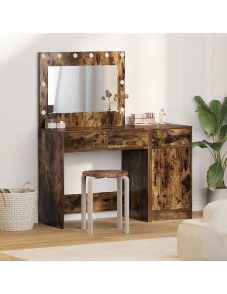 Set da Toeletta 2 Pezzi con LED in Rovere Fumè in Legno Ingegnerizzato