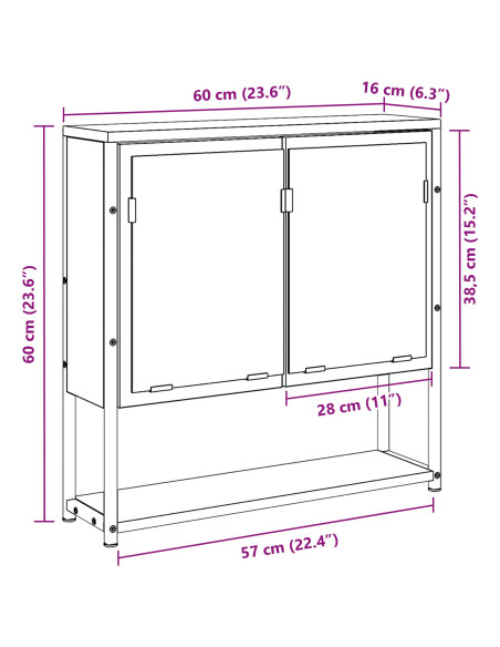 Mobiletto da bagno con specchio Rovere Artigianale 60x16x60 cm Legno Ingegnerizzato