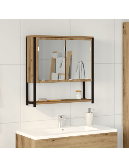 Mobiletto da bagno con specchio Rovere Artigianale 60x16x60 cm Legno Ingegnerizzato