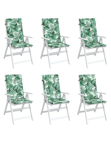 Cuscini per Sedia Schienale Alto 6 pz Motivo Foglie in Tessuto