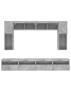 Set Mobili TV a Muro 8 pz con Luci LED Grigio Cemento 2
