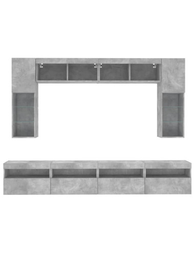 Set Mobili TV a Muro 8 pz con Luci LED Grigio Cemento