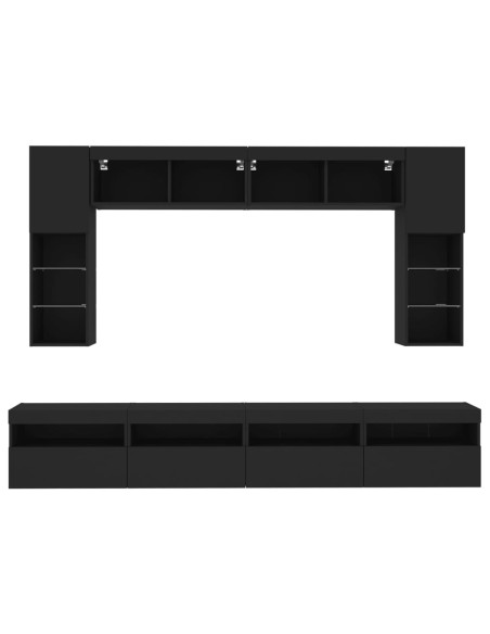 Set Mobili TV a Muro 8 pz con Luci LED Nero