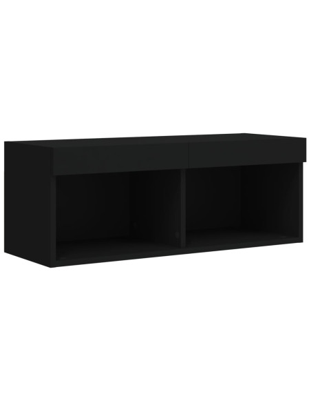 Set Mobili TV a Muro 8 pz con Luci LED Nero