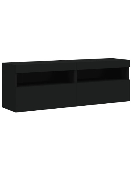Set Mobili TV a Muro 8 pz con Luci LED Nero