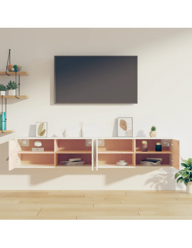 Pensili 2 pz Bianchi 80x30x30 cm in Legno Massello di Pino