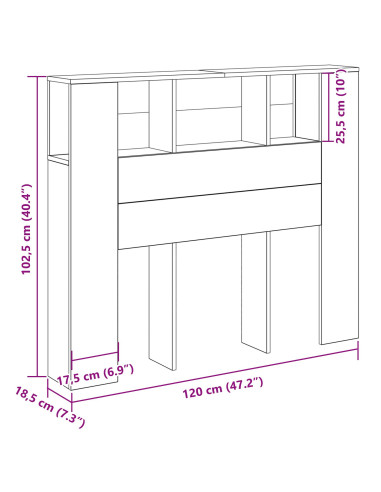 Testata del letto Rovere Nero 120 x 18.5 x 102.5 cm
