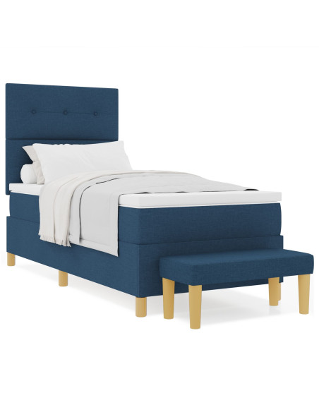 Letto Box Spring con Materasso e Panchina Blu 90x200 cm Tessuto