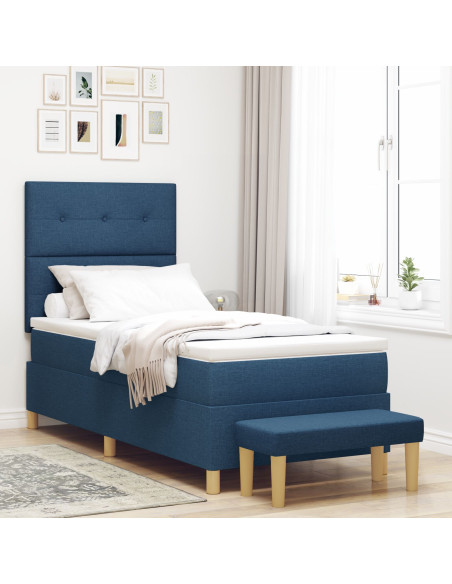 Letto Box Spring con Materasso e Panchina Blu 90x200 cm Tessuto