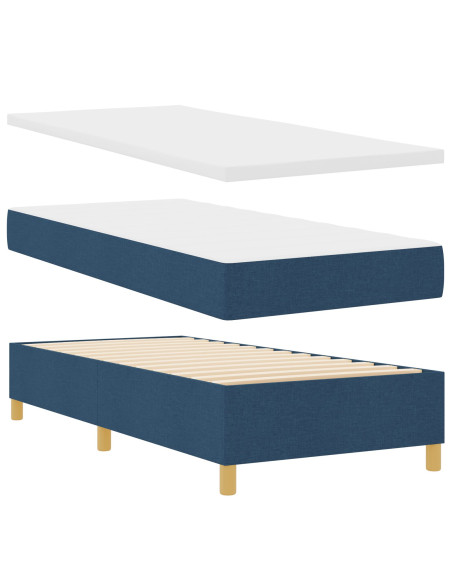Letto Box Spring con Materasso e Panchina Blu 90x200 cm Tessuto