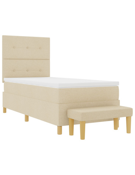 Letto a Molle con Materasso e Panca Crema 90x200 cm Tessuto