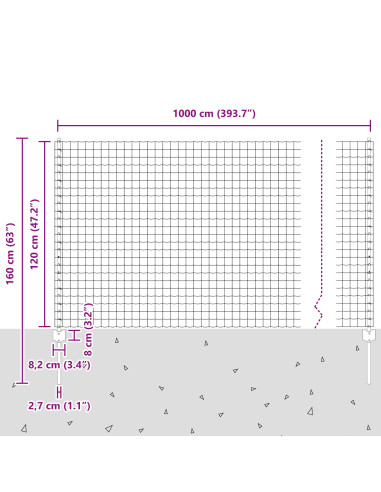 Recinzione con Posto Grigio 1,2 x 10 m Acciaio e PVC