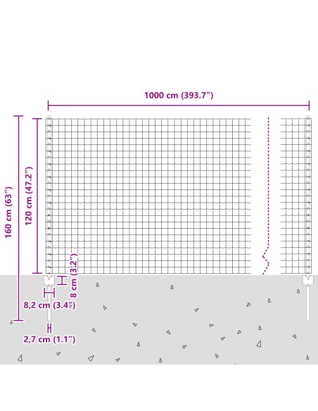 Recinzione con Posto Grigio 1,2 x 10 m Acciaio e PVC