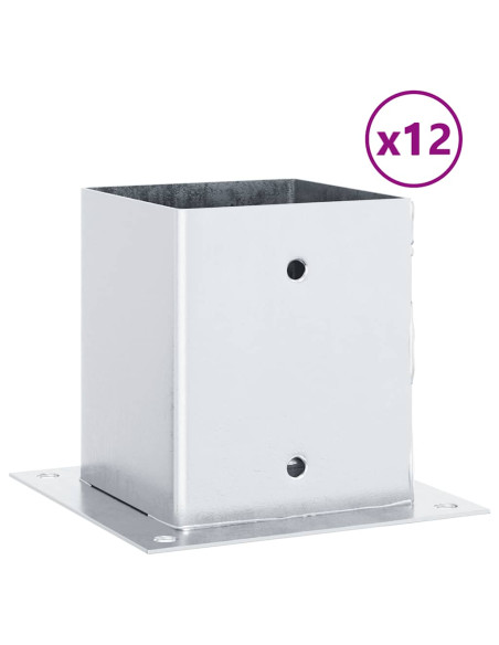 Basi per Pali Quadrate 12 pz Argento 121x121 mm Acciaio Zincato
