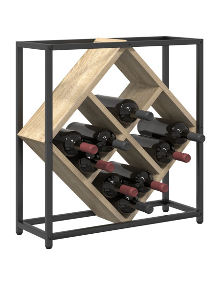 Portabottiglie Rovere Sonoma, Nero Truciolare, Metallo Medio