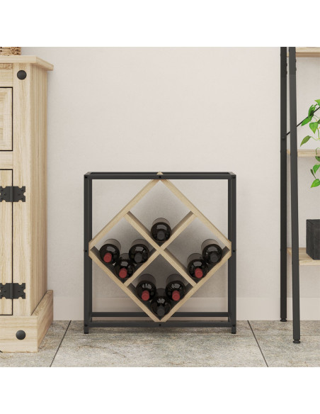 Portabottiglie Rovere Sonoma, Nero Truciolare, Metallo Medio