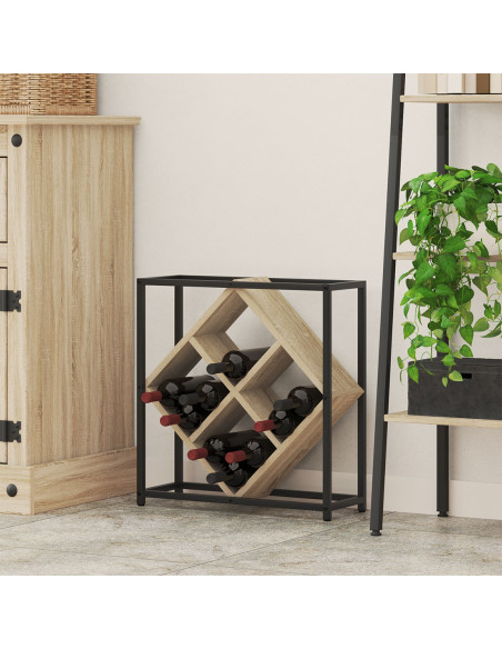 Portabottiglie Rovere Sonoma, Nero Truciolare, Metallo Medio