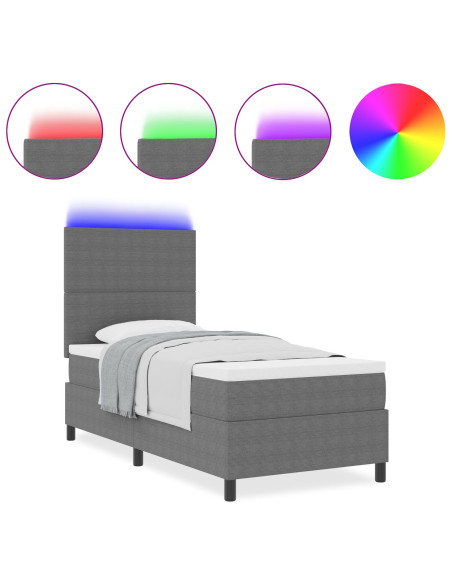 Letto a molle  con materasso e luce LED grigia 90x200 cm in tessuto corduroy