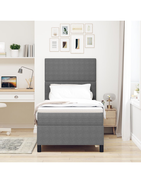Letto a molle  con materasso e luce LED grigia 90x200 cm in tessuto corduroy