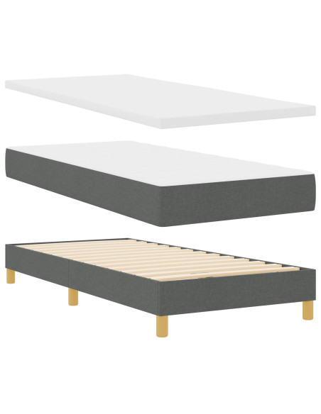 Letto con Rete a Molle e Materasso Grigio Scuro 90x200 cm in Tessuto