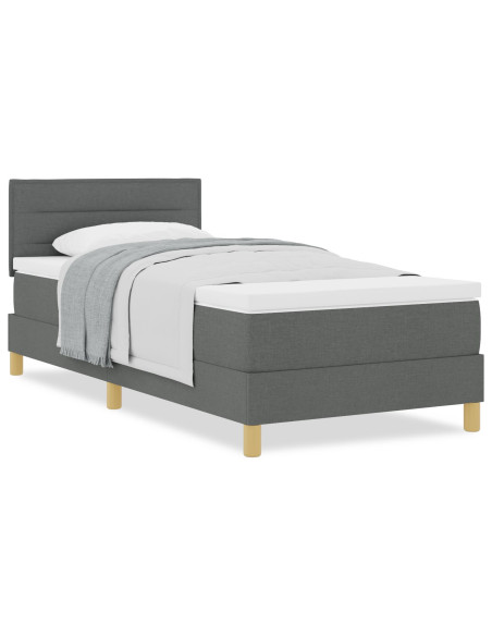 Letto con Rete a Molle e Materasso Grigio Scuro 90x200 cm in Tessuto