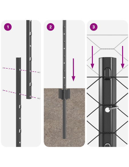 Pali di Recinzione  22 pz U-Channel Grigio 100 cm Acciaio, Recinzione Esagonale  Grigia 1x50 m Acciaio