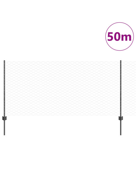 Pali di Recinzione  22 pz U-Channel Grigio 100 cm Acciaio, Recinzione Esagonale  Grigia 1x50 m Acciaio