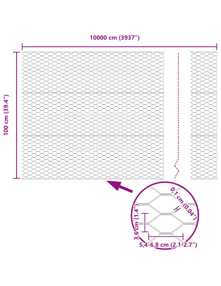 Recinzione Esagonale Grigio 1 x 100 m PVC