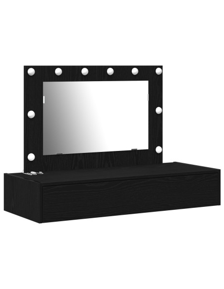 Tavolo da trucco a parete con luci LED Rovere nero