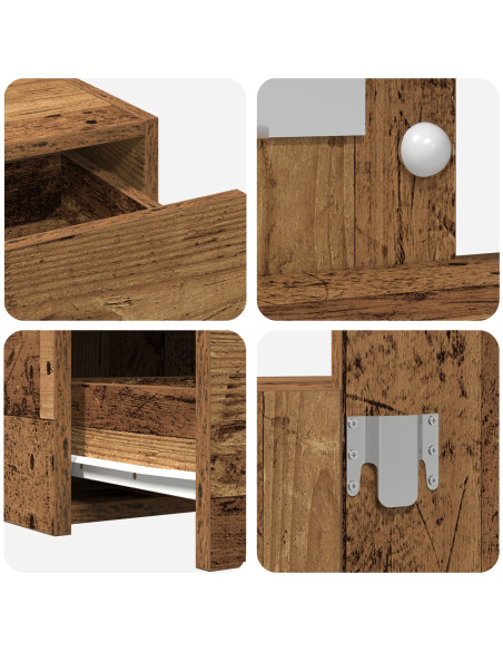 Tavolo da trucco a muro con luci LED in legno vecchio