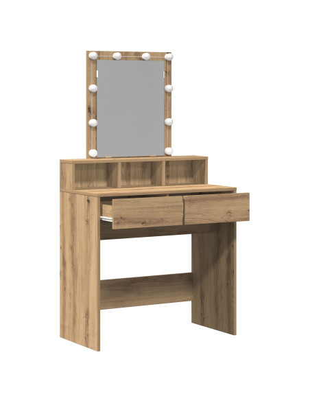 Toeletta con Specchio e LED in Rovere Artigianale in Legno Ingegnerizzato