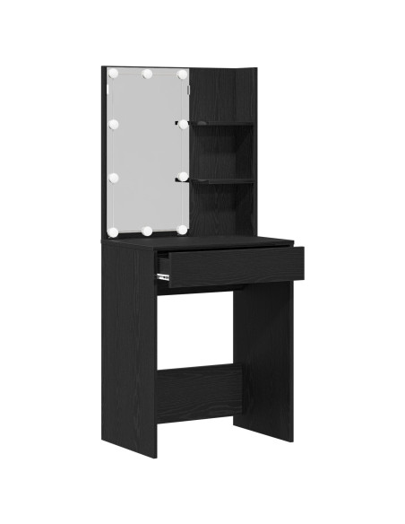 Tavolo da trucco LED in Rovere Nero, 60x40x140 cm, Realizzato in Legno ingegnerizzato
