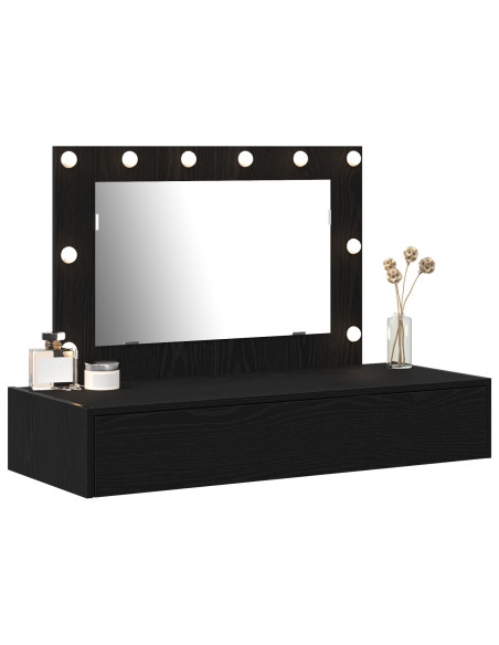Tavolo da trucco a parete con luci LED Rovere nero