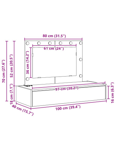 Tavolo da Trucco Nero 100 x 40 x 70 cm Legno multistrato