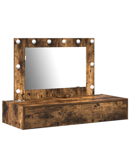 Tavolo da trucco a parete con luci LED Rovere affumicato