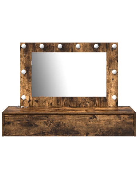 Tavolo da trucco a parete con luci LED Rovere affumicato