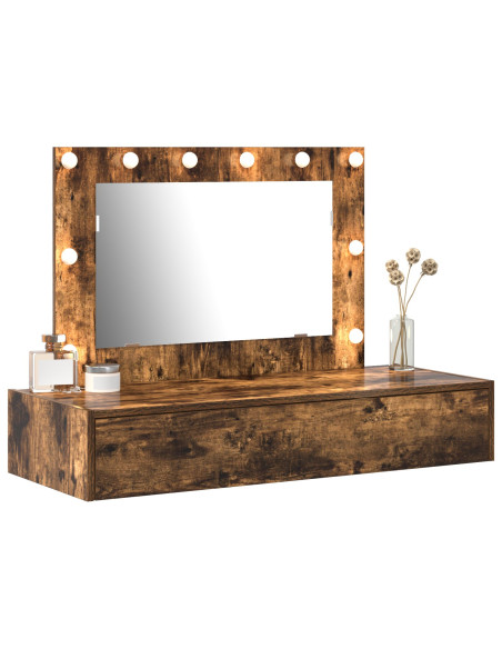 Tavolo da trucco a parete con luci LED Rovere affumicato