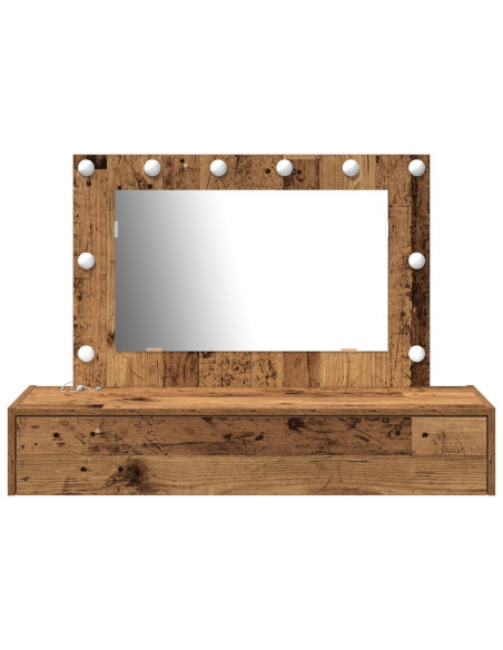 Tavolo da trucco a muro con luci LED in legno vecchio