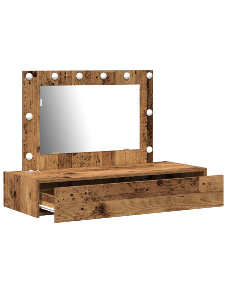Tavolo da trucco a muro con luci LED in legno vecchio