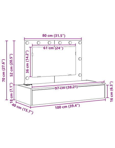 Tavolo da Trucco Marrone 100 x 40 x 70 cm Legno multistrato