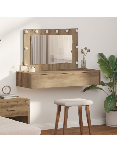 Tavolo da Trucco Appeso con Luci LED Rovere Artigianale