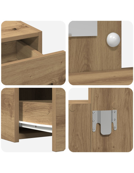 Tavolo da Trucco Appeso con Luci LED Rovere Artigianale