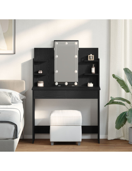 Toeletta  con luci LED Nero Rovere 96x40x142 cm