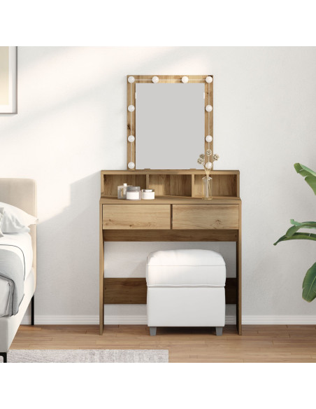 Toeletta con Specchio e LED in Rovere Artigianale in Legno Ingegnerizzato