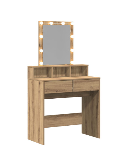 Toeletta con Specchio e LED in Rovere Artigianale in Legno Ingegnerizzato