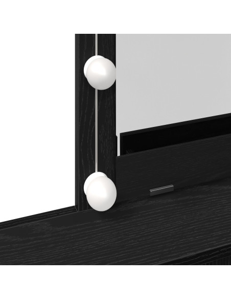 Tavolo da toeletta con specchio e luci LED in rovere nero legno ingegnerizzato