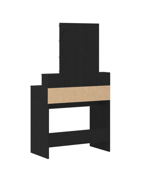 Tavolo da toeletta con specchio e luci LED in rovere nero legno ingegnerizzato